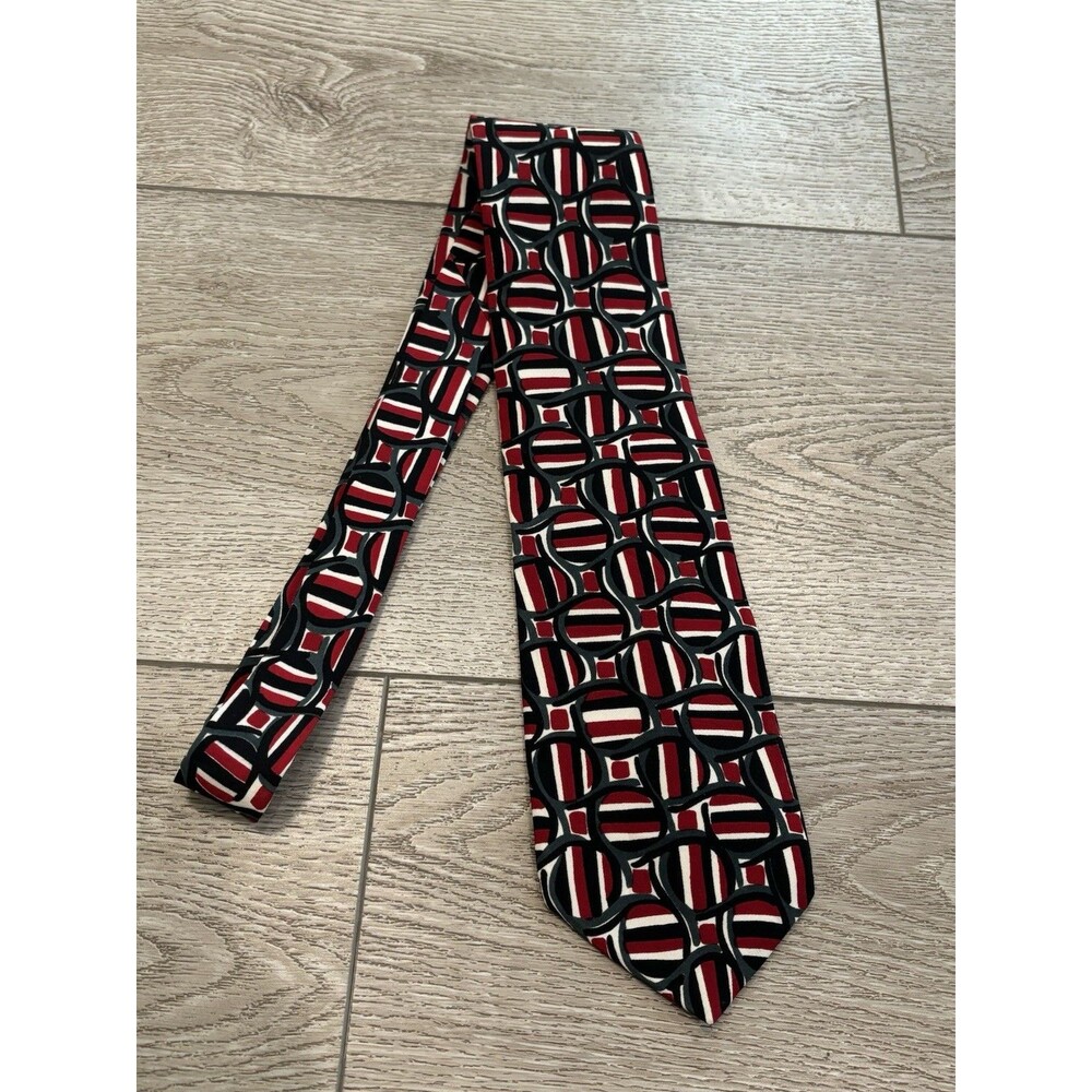 Marco‎ Cellini Men's 100% Silk Necktie Italy Designer Geometric Pattern Red